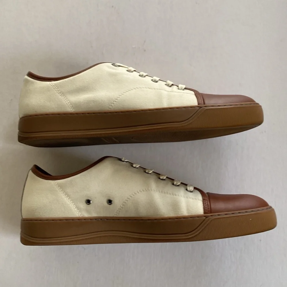 LANVIN Men’s Cream/Brown Lace Up Sneakers Size 11 - Picture 4 of 9